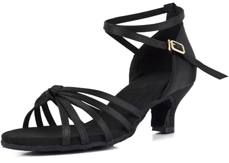 VASHCAME-Zapatos de Baile Latino de Tacón Alto/Medio para Mujer Nudo Negro Tacón 5cm 40 EU