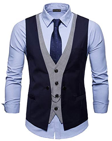 YCUEUST Chaleco Hombre de Vestir Traje Boda Ceremonia Waistcoat Blazers Sin Mangas Azul large