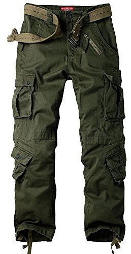 Jessie Kidden Men's Combat Camo Cargo Trousers Camouflage Army Military Tactical Work Pants #7533 Army Green-32