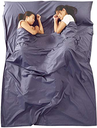 Travel Sleeping Bag Liner Portable Camping Bed Sheet Adult Kids Cotton Double Travel Sleep Bag with Pillow Pockets Lightweight Prevent Dirty for Hostels,Trains (Double Purple (160x210cm))