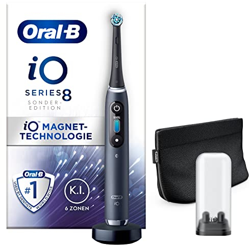 Oral-B iO Series 8 Elektrische Zahnbürste/Electric Toothbrush, 6 Putzmodi für Zahnpflege, Magnet-Technologie, Farbdisplay & Beauty-Tasche, Special Edition, Geschenk Mann/Frau, black onyx