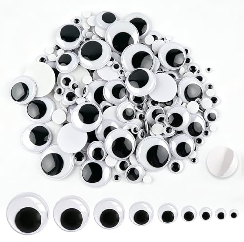 TOAOB 800pcs Googly Eyes with Self Adhesive 6mm to 35mm Wiggle Eyes Black White Round Sticky Wobbly Eye Plastic Craft Eye for DIY Scrapbooking Accessories