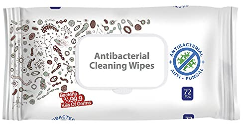 Anti-Bacterial Cleansing Wipes (72 Pack), Dual Purpose Wet Cleaning Wipes for Hand & Surface Cleansing, Unscented, Resealable Cleansing Wipes Pack for All Surfaces, Multi-purpose, 1.9p per wipe