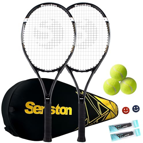 Senston Tennis Racket for Adults 2 Pack Tennis Racket Set Professional 27 inch Tennis Racquet Set Black