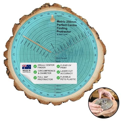 CLPA clearly printed 250mm circle center finder tool, protractor, and circle maker tool and compass for woodworking and wood turning. Find the center of timber or dowel with our center finder ruler.