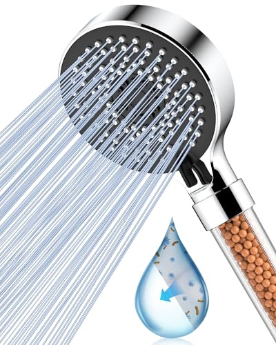 Magichome Filter Shower Head, Hard Water Softener with Mineral Balls for Chlorine Removal & Skin/Hair Care, High Pressure 5-Mode Design, Universal Fit with Extra Replaceable Filters