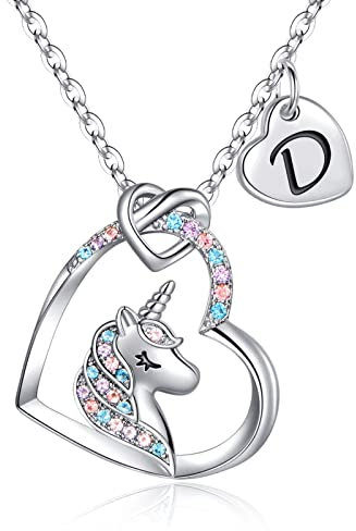 TINGN Einhorn Geschenke für Mädchen - 14K Weißgold Vergoldet CZ Herz Anhänger Kette, Prinzessin Geburtstagsgeschenk Einschulung 5-12 Jahre