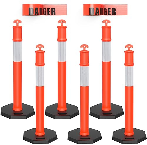 YITAHOME Delineator Post with Base, 6 Pack Traffic Delineator Posts with Reflective Collars, 45 inch Delineator Post Cones for Parking Lots, Road Safety, Construction Events