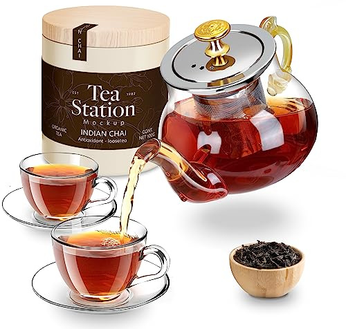 Glass Teapot, Withstand Temperature from -20 ℃ to 180℃, 400ml teapot with Food-Grade Stainless Strainer, Placed on stovetop, Mirowave or Dishwasher 100% Hand Crafted Teapot