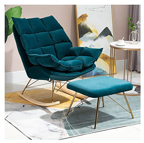 Kleines Sofa Lazy Sofa Einzelsofa Schaukelstuhl Freizeit Balkon Liegestuhl Kleine Wohnung Wohnzimmer Schlafzimmer Kleiner Rückensessel Einzelsofa ( Color : Dark green , Size : Sofa Chair+Footrest )