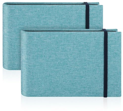 2 Pack Small Photo Albums, 6x4 Slip In Photo Albums 200 Photos Mini Flip Photo Book Album Portable Linen Cover Memory Book with Linen Cover for Baby Wedding Holiday Family Birthday Travel(Blue)
