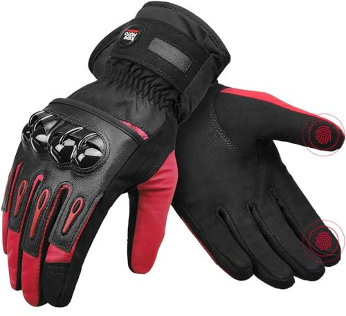 KEMIMOTO Guanti Moto Invernali Uomo Donna, Caldi Guanti Moto Antivento con Funzione Touchscreen per Motociclismo, Sci, Ciclismo, Campeggio