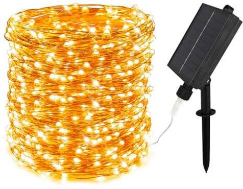 ZELUXDOT Solar String Lights for Outside,200FT 600 LEDs Solar Fairy Lights,Waterproof 8 Modes Button Outdoor String Light for Patio Garden Backyard Tree Wedding Christmas,Copper Wire,Warm White