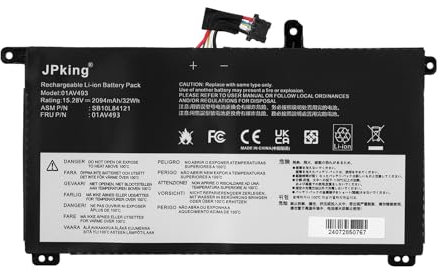 JPking 32Wh 01AV493 Laptop Akku für Lenovo ThinkPad T570 T580 P51S P52S 20H9 20HA 20JX 20JW 20L9 20LA 20JY 20HC 20LB 20LC 00UR890 00UR891 00UR892 SB10L84121 SB10L84122 SB10L84123 Notebook Battery