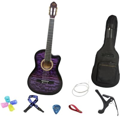 Akustikgitarre, Konzertgitarre, Vintage-Zupfinstrument, Folk-Gitarre, Fichtenholz-Kerbgitarre für Prüfungen, Auftritte, Anfänger, Lila