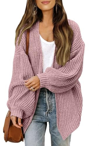 Cardigan léger à col en V pour Femme Décontractée Pull Cardigan Long à Manches Longues en Tricot torsadé Ouvert sur Le Devant