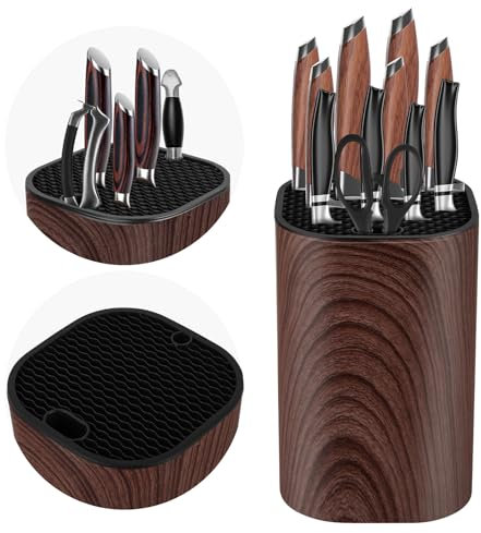 Knife Block Without Knives Ninonly 3 in 1 Universal Square Knife Holder Without Knives with Scissors Slot and Sharpening Rod Detachable Kitchen Knife Holder for Easy Cleaning Space Saver Brown