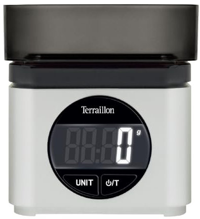 TERRAILLON - BA22 MYTHIQUE - Balance de cuisine électronique, Design iconique et rétro, Bol intégré 0.7L, Grand écran LCD, Affichage XXL des chiffres, Fonction Tare, Gris
