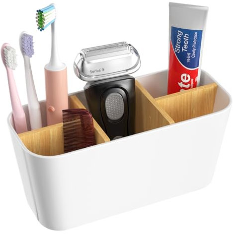Noxtioanip Porta Spazzolini Bagno in Plastica, Porta Spazzolino Elettrico, Organizer da Bagno, Porta Spazzolini Elettrici con 5 Scomparti Regolabile per Il Bagno, Casa, Ufficio (Bianche)