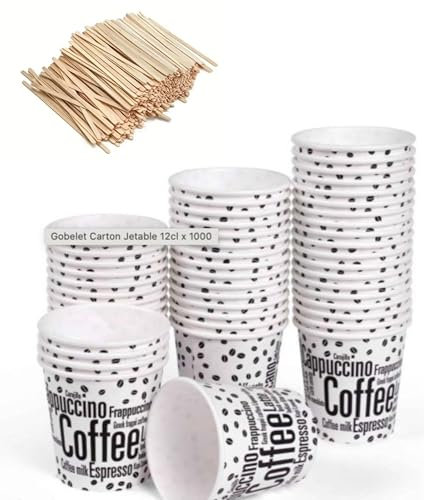 JORISELECTION 100 gobelets à café jetables 120 ml gobelets jetables avec agitateurs en bois. Pour boissons chaudes ou froides.