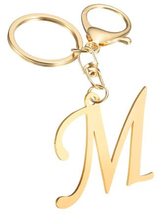 QUARKZMAN Mignon Porte-Clés Initiale En Or, Porte-Clés En Acier Inoxydable Lettre M Alphabet A-Z Anneaux De Clé Pour Femmes Sac À Main Sac Charm Cadeau individualisé