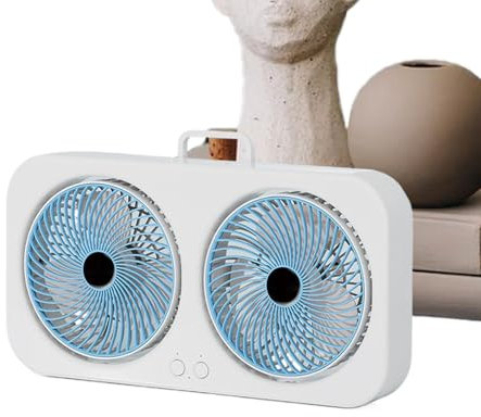 Generico Ventilatore da Scrivania | Raffreddatore ad Aria con Doppia Testa - Ventilatore USB Ricaricabile Appendibile Silenzioso per Campeggio Viaggio Spiaggia Palestra