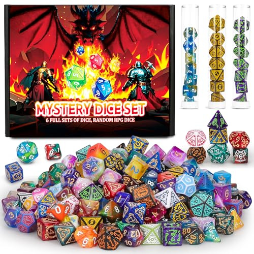 QMAY Mystery - 6 Juegos de Dados Poliédricos, Estilo Aleatorio, para Juegos de Mesa Dungeon and Dragons MTG RPG DND D20 D12 D10 D% D8 D6 D4 (42)