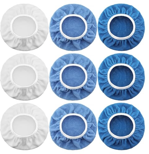 9 Pcs 9 to 10 Inch Bonnet Polisher Polish Pad, Buffer Waxers Bonnet Set Polishing Pads, Microfiber Car Wax Cover Kit, Car Polishing Bonnets Replacement, Car Polishing Mop for Orbital Buffer Polisher