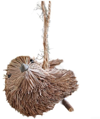 Startbuymore Jute Cotton Twine Hanging Ornament featuring Elk and Animal Shapes for Christmas Tree, Window, Desktop Decoration Rustic Natural Foam and Straw Pendant (Bird Style)