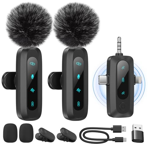 WARM BOX Micrófono Lavalier inalámbrico para iPhone, iPad, teléfono Android, Paquete de 2 Mini micrófonos con reducción de Ruido (3EN1)
