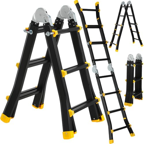 TLGREEN Scala telescopica 2.86M Scala multiuso in alluminio scala allungabile 3x2 pioli 3 in 1 telescopica multifunzione pieghevole cavalletto di prolunga a gradini e bifacciale portata massima 150 kg