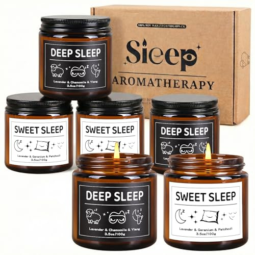 AERAROMA Lot de 6 Bougies Parfumées pour Femmes et Hommes, Coffret Cadeau Bougie de Sommeil à la Lavande, Bougies de Soja pour Relaxation et Décoration Intérieure, Anniversaire
