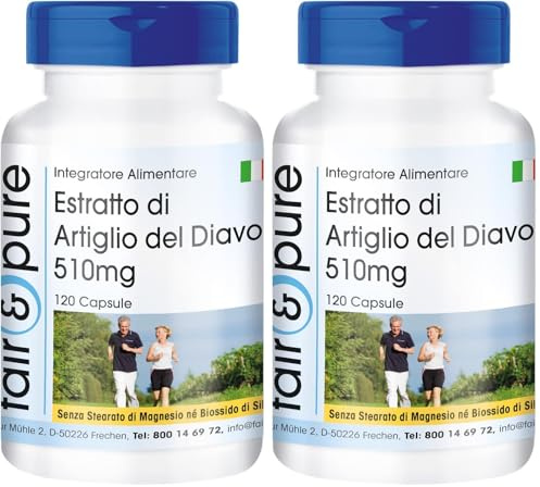 Fair & Pure® - Artiglio del diavolo 510mg - 1,2% di arpagosidi - Vegan - 120 Capsule (Confezione da 2)