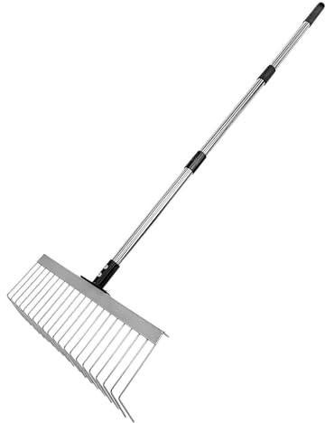 Rastrillo De Jardín - Rastrillo Para Arbustos De Alta Resistencia | Herramienta De Jardinería Para Rastrillar Hojas | Rastrillos Metálicos De 125x39,7 Cm Para Limpiar Macizos De Flores, Cortar El Césp