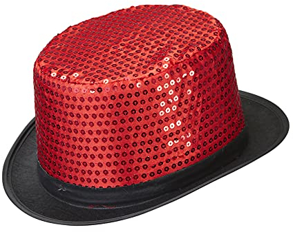 W WIDMANN MILANO Party Fashion 0452A - Zylinderhut mit Pailletten, Rot/Schwarz, Hut, Kopfschmuck, Accessoire, Mottoparty, Karneval