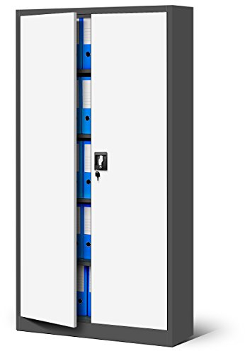 Jan Nowak Metallschrank Jan 185 x 90 x 40 cm - Metall Aktenschrank Abschließbar mit 2 Türen, Mehrzweckschrank mit 5 Ebenen, Büroschrank aus Stahlschrank mit Pulverbeschichtung - Anthrazit-Weiß