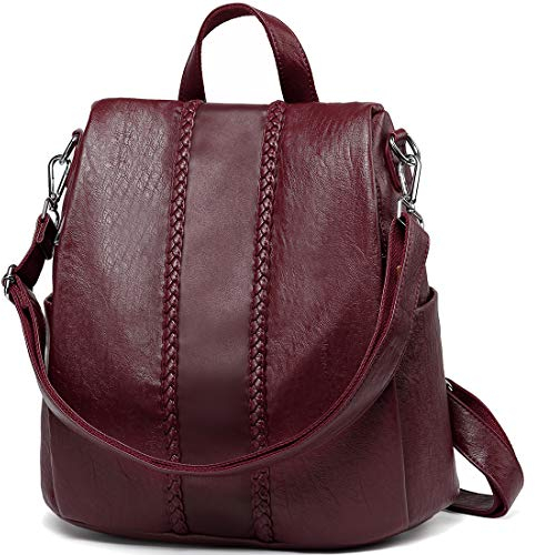 VASCHY Women Backpack, Fashion Anti Theft Ladies Backpack Purse Faux Leather Daypack 3 Ways to Carry Vintage School Rucksack Handbag Bag with Detachable Shoulder Strap for Travel Shopping (Burgundy)