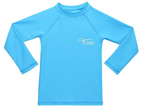 TIZAX Traje de baño con protección Solar Camiseta UV de Manga Larga para niñas Rashguard para Surf/Nadando/Buceo/Playa Azul 104