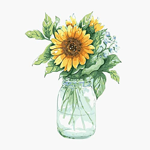 Amiiba Malen nach Zahlen für Erwachsene Kinder, Sonnenblume in Flasche DIY Kits 16x20 Zoll Acrylmalerei nach Zahlen Wandkunst Handwerk (Without Frame)