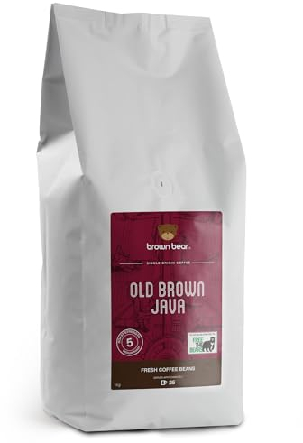 Old Brown Java Dark Roast Strong Aged Coffee Beans 1kg - Suitable For All Machines - Brown Bear Indonesia Indonesian Coffee - Strength 5 - Donation to Free The Bears