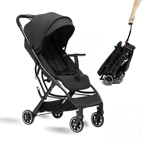 COOL KIDS Portable Stroller with Automatic Fold，Lightweight Umbrella Stroller with Pop Out Sun Canopy，Compact Strollers for Travel(Black)