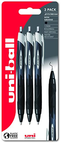 uni-ball Jetstream Sport SXN-150S Ballpoint Gel Pens. Premium 1.0mm Rollerball Tip. Smooth Writing Black Uni Super Ink Dries Instantly. Pack of 3 in Plastic Free Packaging