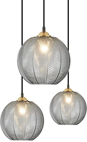 KCO Lighting - Lámpara colgante de cristal gris ahumado con 3 luces, globo negro, lámpara de araña redonda de mediados de siglo, moderna lámpara colgante de iluminación nórdica para isla de cocina