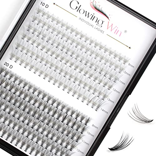 Glowing Win Wimpern Einzeln Individual Falsche Wimpern Natürlich Cluster Lashes 228 PCS DIY Einzelwimpern Künstliche Wimpern Extensions Wimpernverlängerung (0.07C 10D+20D Mix 8-14mm)