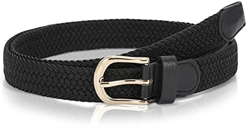 WHIPPY Stoffgürtel Stretchgürtel Elastik Flechtgürtel Geflochtener Elastischer Dehnbarer Gürtel für Damen Herren mit Goldschnalle Breite 2.5cm schwarz,100cm