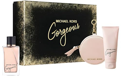 Gorgeous by Michael Kors for Women - 3 Pc Gift Set 3.4oz EDP Spray, 3.4oz Body Lotion, Round Purse