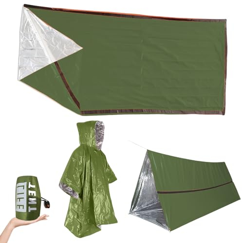 LEKEFETO Wiederverwendbar Notfall Biwaksack, Notfallzelt mit Transportbeutel & Signalpfeife & Notfall Regenponcho,Rettungszelt für Camping, Wandern, Erste Hilfe,Wasserdicht & Ultraleicht & Kälteschutz