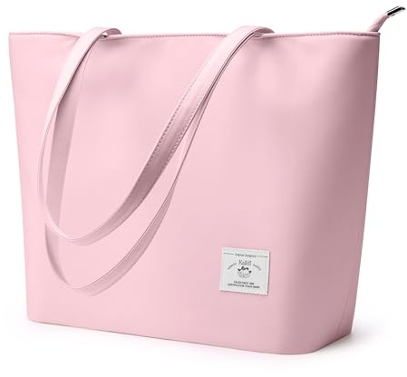 KALIDI FANCY FOREST Minimalistisk tygväska handväskor för kvinnor damer laptop axelväskor med dragkedja för skola arbete shopping, Rosa, 13 inches x 6.5 inches x 12.6 inches