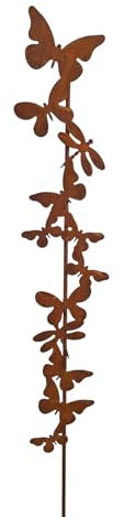 Bornhöft Piquet de jardin en métal patiné - Motif papillons - Hauteur : 80 cm - Largeur : 12 cm - Décoration de jardin - Résistante aux intempéries - Pour parterres et plantes