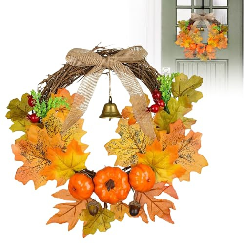 Couronne d'automne avec Feuilles D'érable Artificielles,30CM pour Porte D'entrée,Mur,Fenêtre,Patio,Parfaite pour Thanksgiving, Halloween Et Noël,Décoration Intérieure Et Extérieure,Porche De Ferme